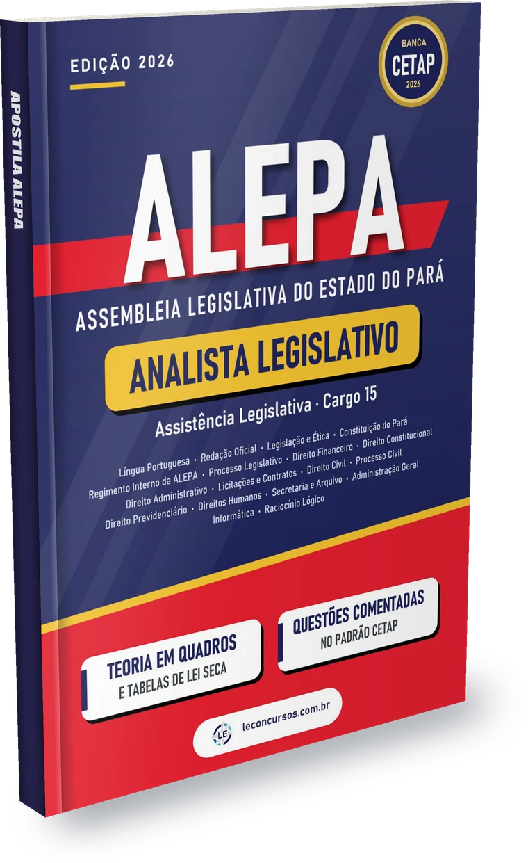 Capa: Apostila ALEPA 2026 em PDF - Analista Legislativo - Assistência Legislativa (Cargo 15)
