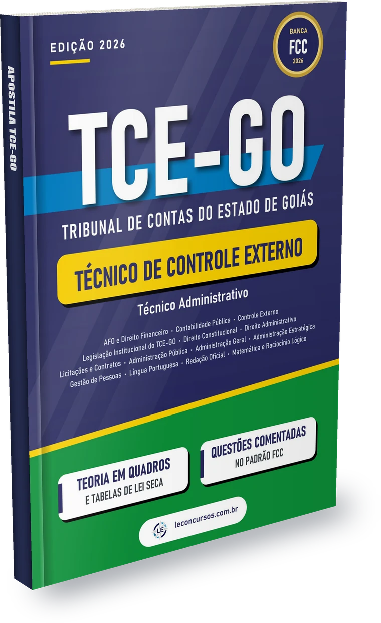 Capa: Apostila TCE-GO 2026 em PDF - Técnico de Controle Externo - Técnico Administrativo