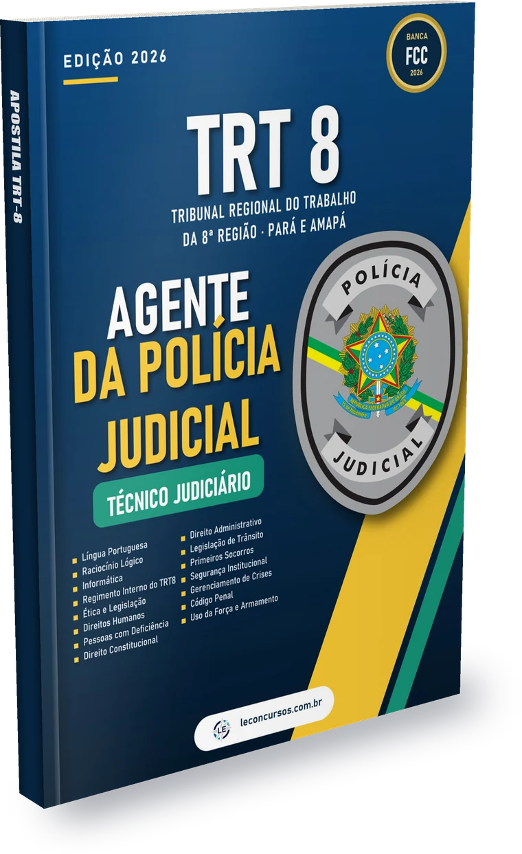 Capa: Apostila TRT-8 2026 em PDF - Agente da Polícia Judicial - Técnico Judiciário