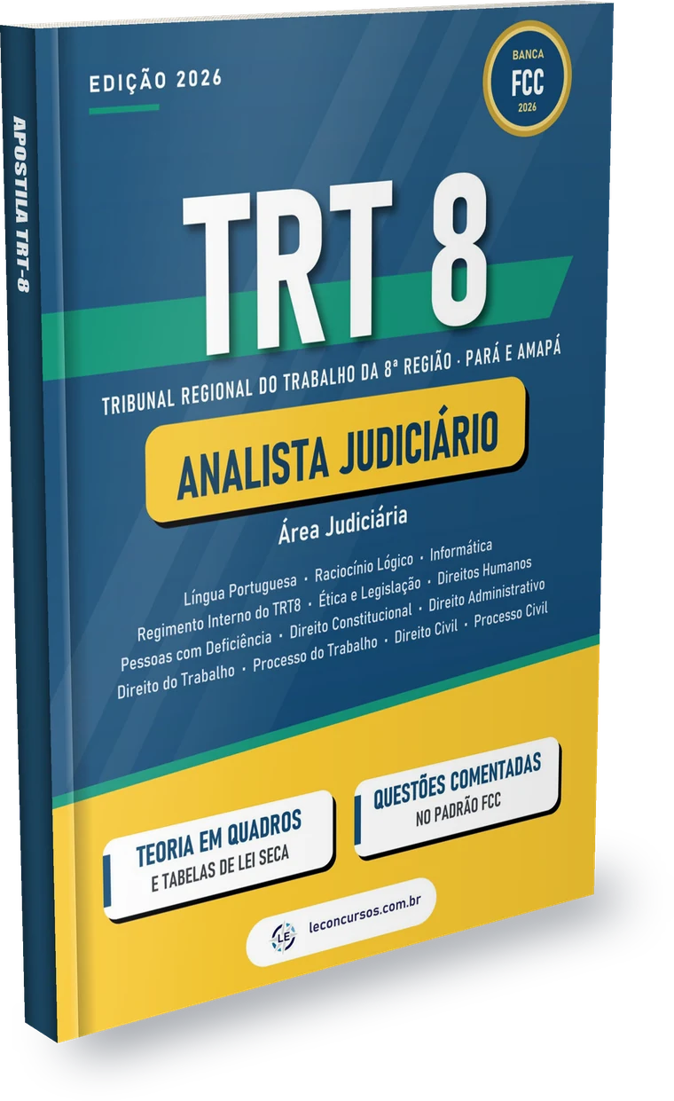 Capa: Apostila TRT-8 2026 em PDF - Analista Judiciário - Área Judiciária